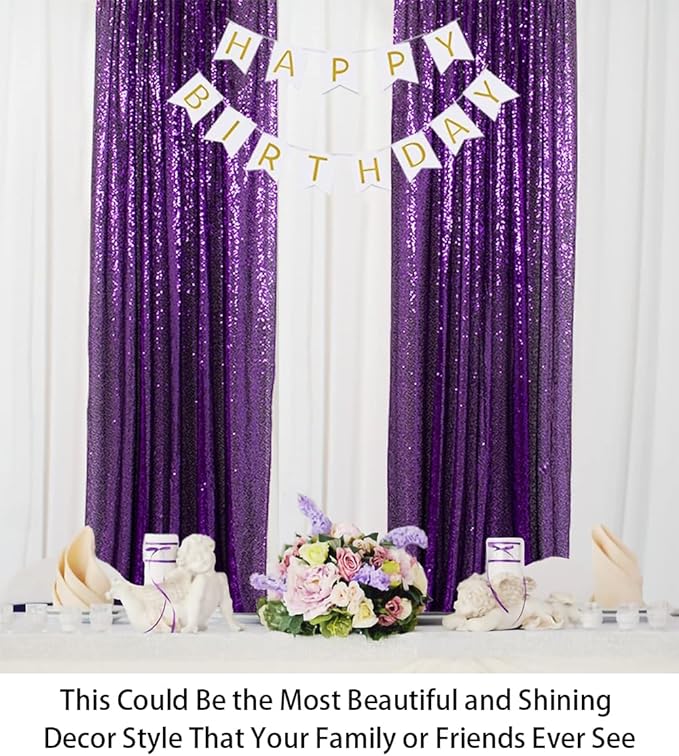 ShinyBeauty Sequin Curtains 2 Panels Purple 2FTx8FT Sequin Photo Backdrop Royal - Image 3