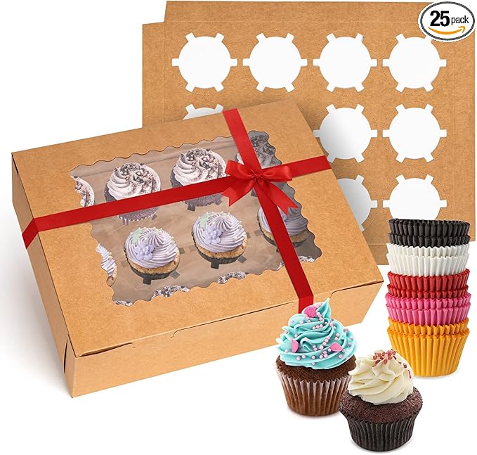 Rarapop 25 Pack Cupcake Boxes Hold 12 Standard Cupcakes, Food Grade Cupcake by Rarapop