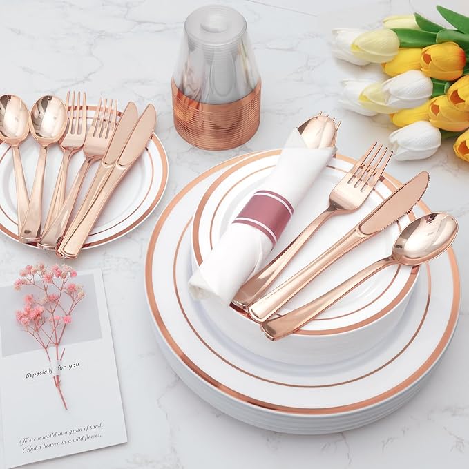 Goodluck 175 Piece Rose Gold Plastic Dinnerware Set - Image 5