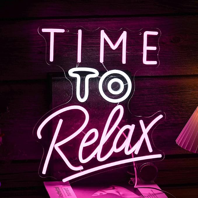 Time To Relax Neon Sign Pink White Letter Led Neon Lights Wall Decor Dimmable by LISIGNVE