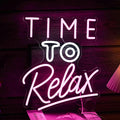 Time To Relax Neon Sign Pink White Letter Led Neon Lights Wall Decor Dimmable by LISIGNVE