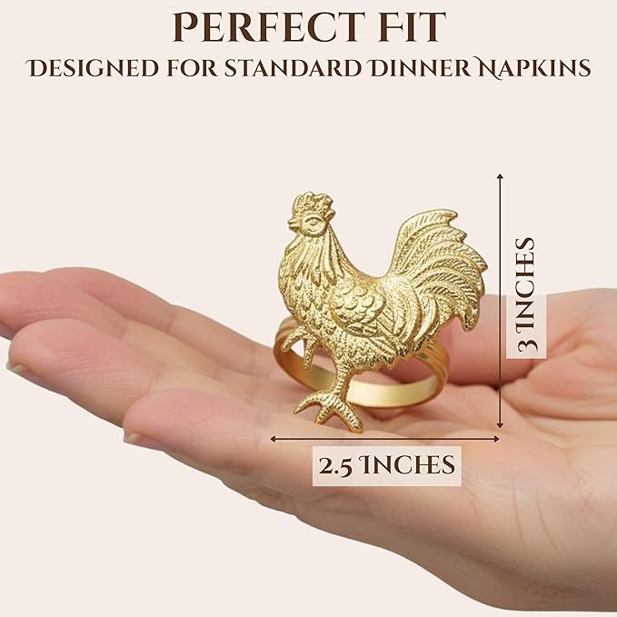 Set of 12 Rooster Napkin Rings for Farmhouse Table Decor | Premium Metal - Image 4