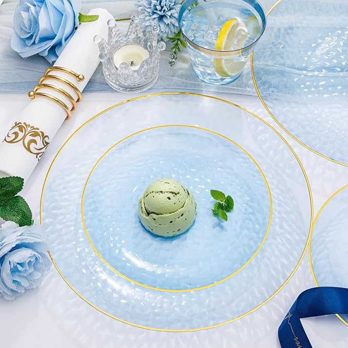 Rubtlamp 350 Pcs Clear Blue Plastic Plates, Hammered Party Plates Set - Image 4