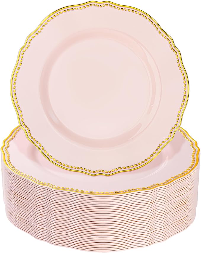 Hioasis 60pcs Pink Plastic Plates by Hioasis