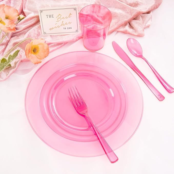 WDF 180 Pieces Pink Plastic Silverware Disposable - Image 4