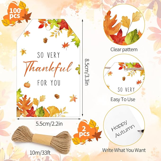 100PCS Thank You Gift Tags Fall Gift Tags - Image 2