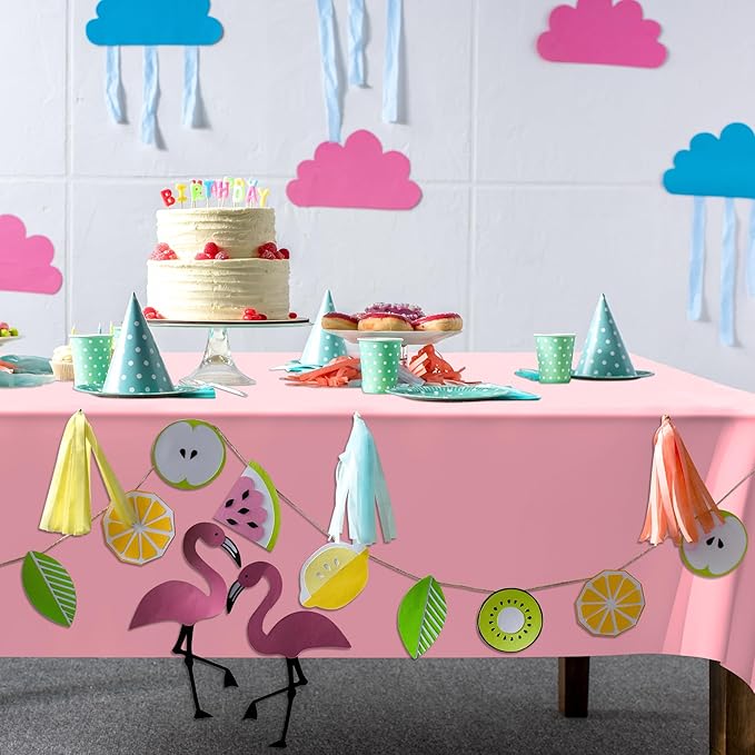 QZYL 12 PCS Pink Table Cloth Rectangle, Plastic Disposable Tablecloths - Image 7