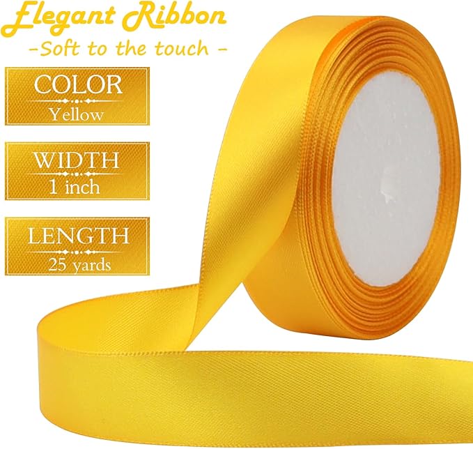Yellow Solid Satin Ribbon 1 Inch 25 Yards Solid Polyester Fabric Ribbon - Image 2