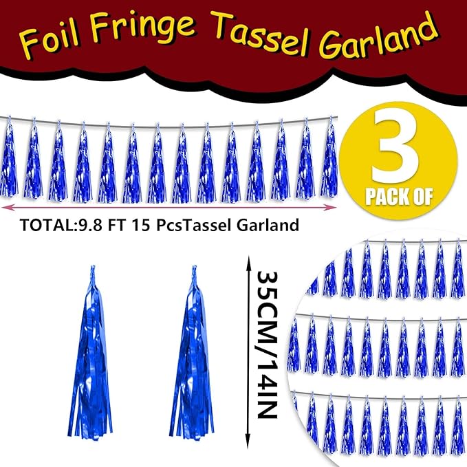 3P Metallic Fringe Tassel Banner Garland Foil Tinsel Streamer Wall Hanging - Image 2