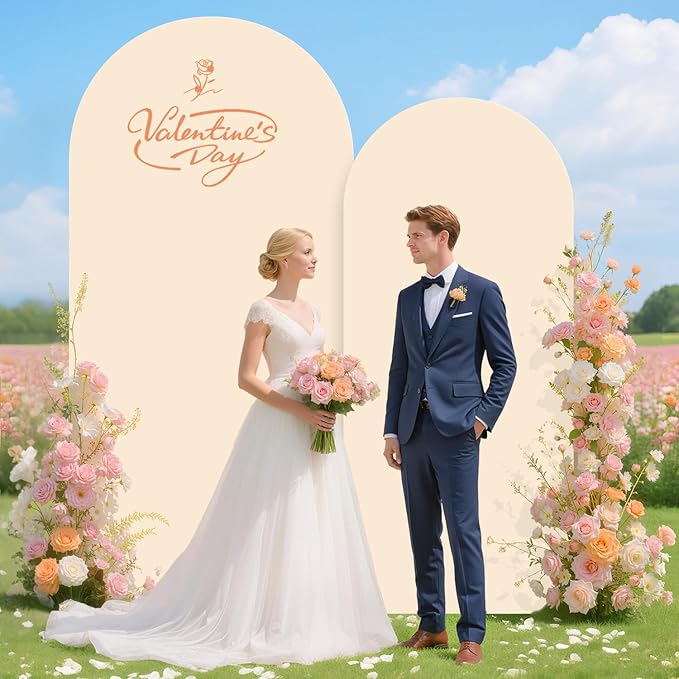 Arch Backdrop Stand with Beige Spandex Arch Cover Set of 2 6FT 7.2FT Spandex - Image 6