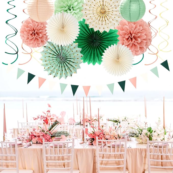 Sage-Olive Green Pink-Beige Boho Party-Decorations - Image 4