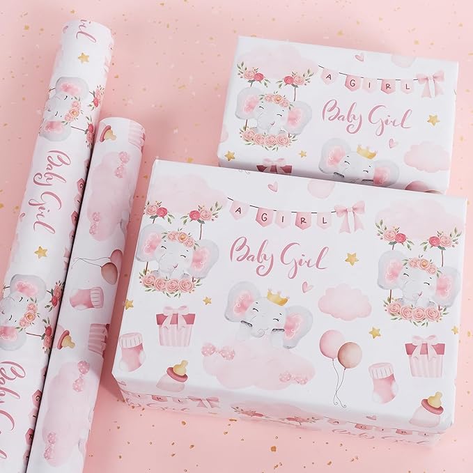 Aimyoo Pink Baby Shower Wrapping Paper Roll - Image 4