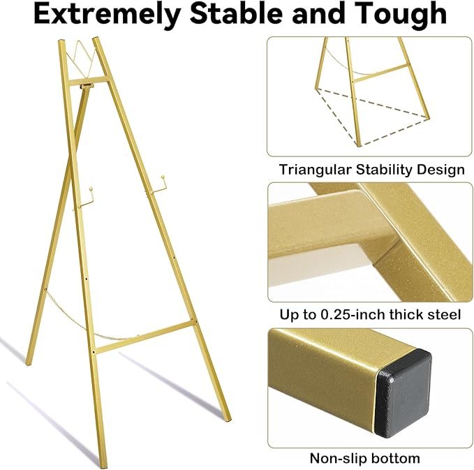 GRENTY 46.7" Gold Easel Stand for Wedding Signs – No Assembly Needed, Heavy - Image 4