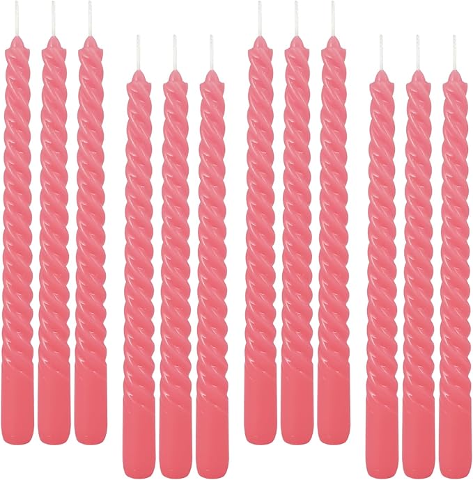 12-Pack Pink Spiral Taper Candles – 10 Inch Elegant Dripless & 10-Hour Burn – - Image 3