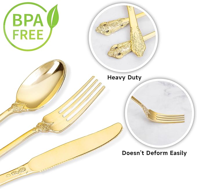 WDF 120PCS Gold Plastic Silverware - Image 2