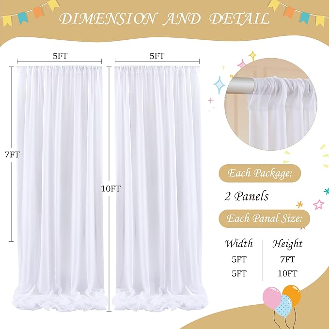 10ft x 7ft White Chiffon Backdrop Curtain - Image 4