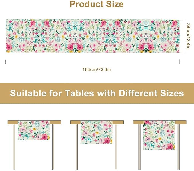 Watercolor Floral Table Runner, Colorful Botanical Spring Summer Nature Flower - Image 2