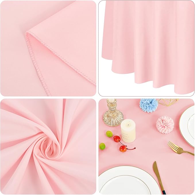 fani 12 Pack 90 Inch Round Tablecloth Pink Polyester Fabric Table Cloth - Image 4