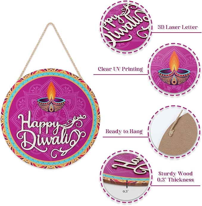 CHDITB Happy Diwali Decoration 3D Front Door Sign, Indian Festival of Lights - Image 2