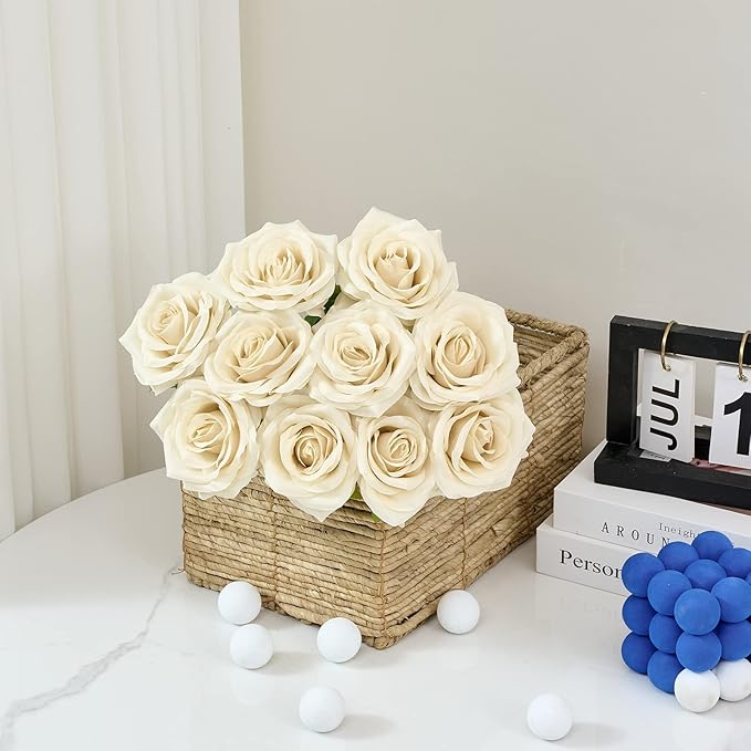 Artificial Rose 10pcs Open Flower Bouquet Faux Rose Stems - Image 3