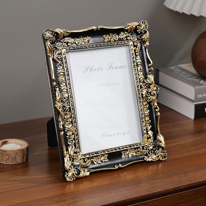 Cuspin Vintage Black and Gold Picture Frame 5x7, Ornate Baroque Resin - Image 3