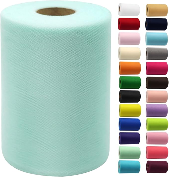 Aqua Blue Tulle Fabric Rolls 6 Inch by 100 Yards Fabric Spool Tulle Ribbon by IONTACH