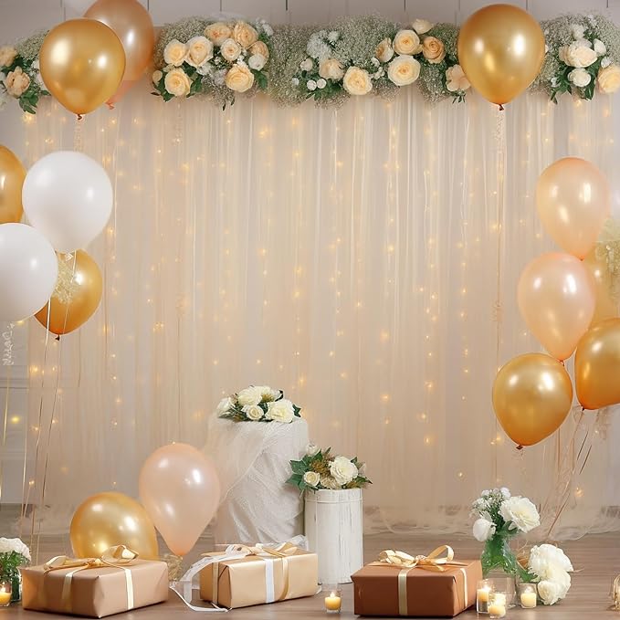 10x10 Champagne Tulle Backdrop Curtains - Image 3