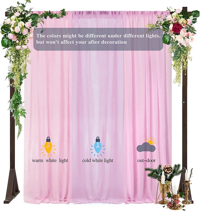DUOBAO Pink Chiffon Backdrop Curtain-2 Panels 29x120-Inch Wedding Draping Beach - Image 3