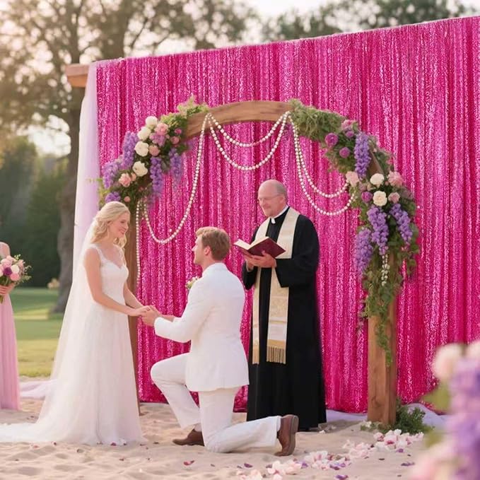 Fuchsia Sequin Backdrop Curtain 4 Pieces 2FTx8FT Glitter Photography Backdrop - Image 2