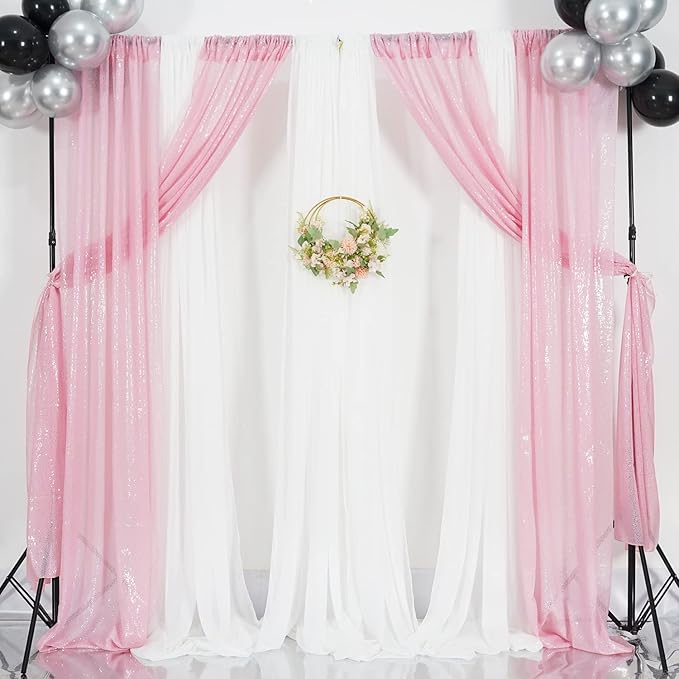 4Pcs 2Ft x 8Ft Pink Sequin Backdrop Curtains, Glitter Photography Background - Image 2