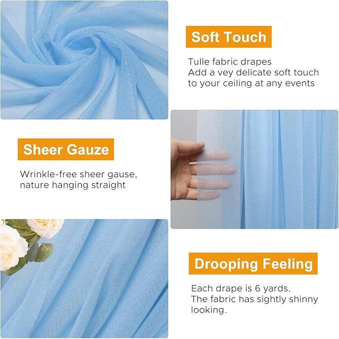Wedding Arch Draping Fabric 1 Panel 28.7" x 20FT Dusty Blue Sheer Chiffon - Image 3