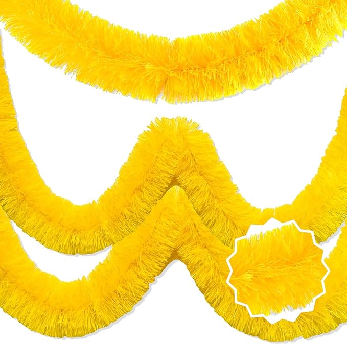 50 Feet Macaron Yellow Christmas Tinsel Garland, Metallic Foil Twist Banner by LANTIANCHEN