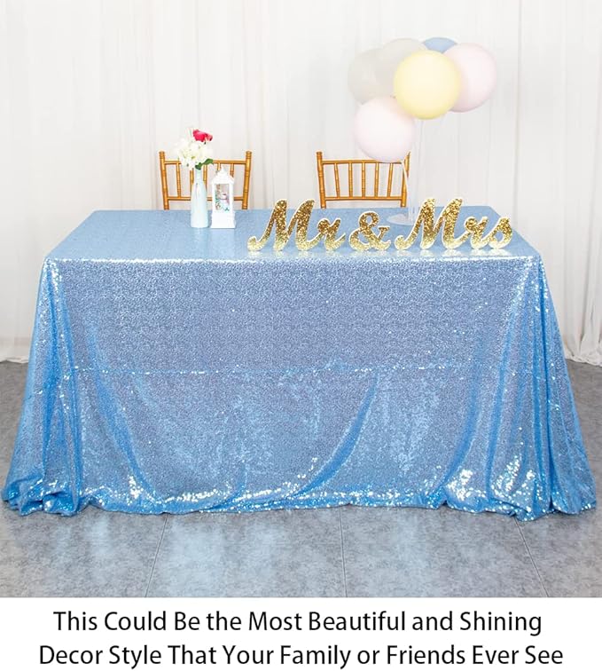 ShinyBeauty Square Tablecloth 72x72-Inch Sequin Tablecloth Overlay Baby Blue - Image 4
