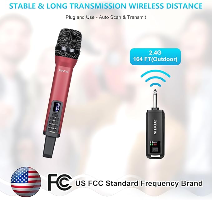 Rechargeable Wireless Microphone, Pro Handheld Cordless Mics System Dynamic - Image 3