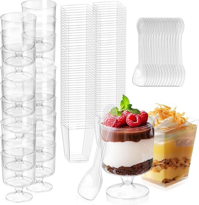 300 Packs Dessert Cups with Spoons, 5 OZ Mini Clear Plastic Disposable Parfait - Image 9