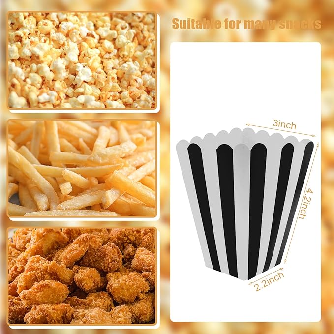 50 Pcs Popcorn Boxes Black and White Striped Cardboard Popcorn Container - Image 2