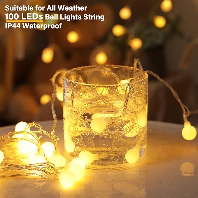 33Feet 100 LEDs Globe String Lights, 8 Modes USB Ball String Lights - Image 2