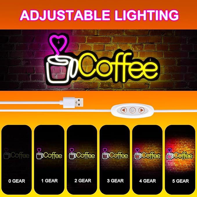 Coffee Neon Sign LED lights for Business, Dimmable 5V USB Powered for Wall Decor - Image 2