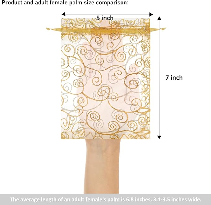 Staruby Organza Gift Bags 100Pcs Gold Sheer Organza Bag 5x7 Inch Mesh Favor - Image 2