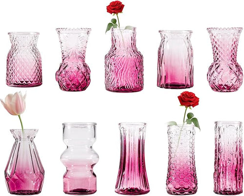 10 Pcs Pink Flower Bud Vases, Loose Transparent Flower Bud Vases, Small Vases by Yabool