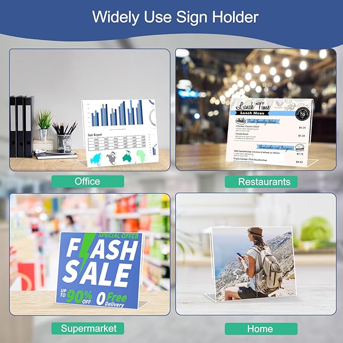Slanted Back Acrylic Sign Holder 8.5 x 11 Horizontal, Plastic Paper Holders - Image 4