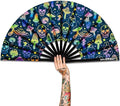 UV Glow Rave Fan, Bamboo Folding Clack Hand Fans Foldable by Raveahem