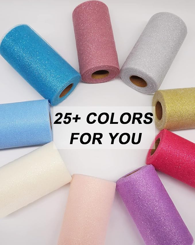 Glitter Tulle Fabric Rolls, 6 Inch 50 Yards Sparkling Spool Ribbon Sequin - Image 6