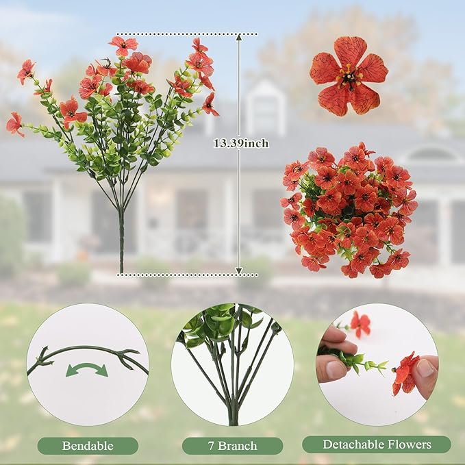 Artificial Flowers for Outdoors 24 Bundles, UV Resistant Orange Fake Silk - Image 3