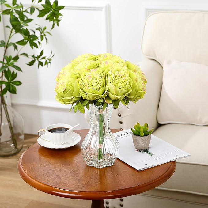 U'Artlines 10 Heads Artificial Peony Silk Flower Leaf Home Office Wedding Party - Image 4