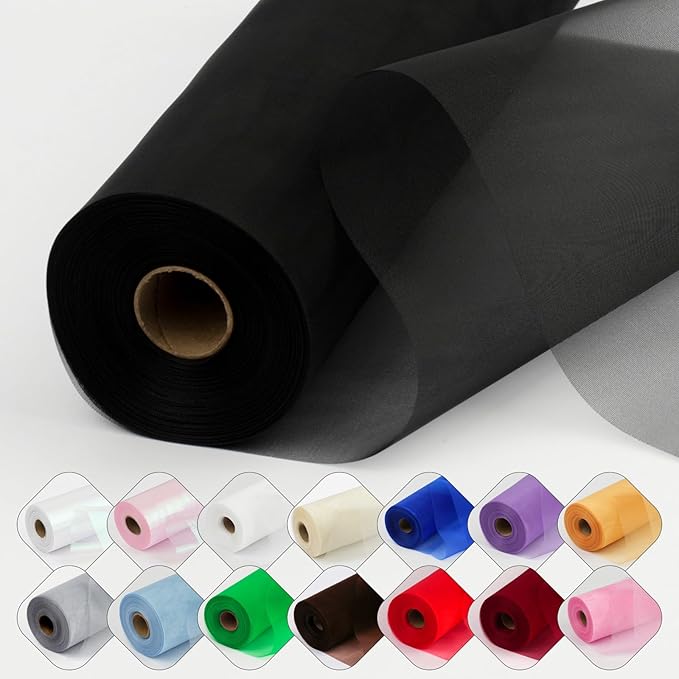 Crystal Organza Fabric Tulle 11 Inch by 50 Yards Sheer Tulle Rolls by ICOSHOW