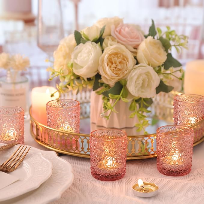 Pink Votive Candle Holder Set of 36, Flower Tea Lights Candles Holders - Image 3