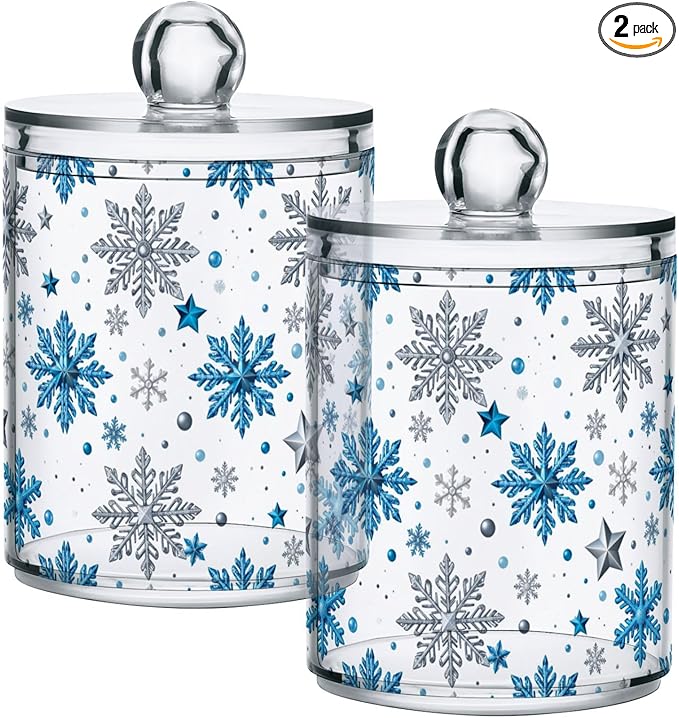 Gredecor Christmas Winter Qtip Holder Dispenser 2 Pack Silver Blue Glitter by Gredecor