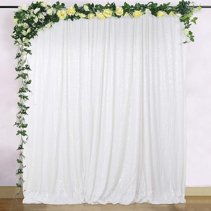ShinyBeauty Sequin Backdrop 8FTx10FT White Sequin Fabric Backdrop Drapes - Image 2