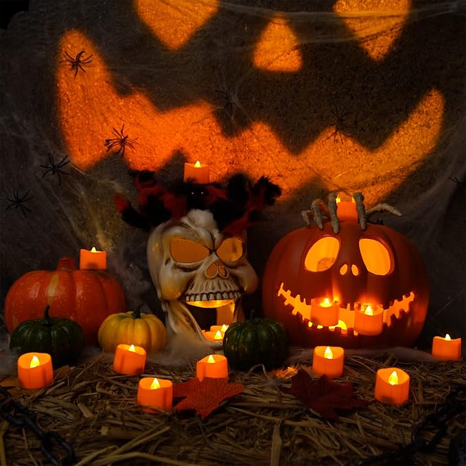 Homemory Halloween 12 Pack Orange Tea Light Candles, Battery Operated LED - Image 4